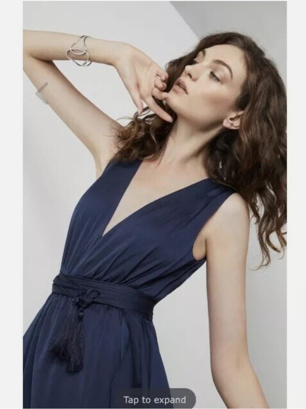 BCBGMAXAZRIA Navy Blue Satin Draped Cocktail Dress with Tassel Belt - Size US 8